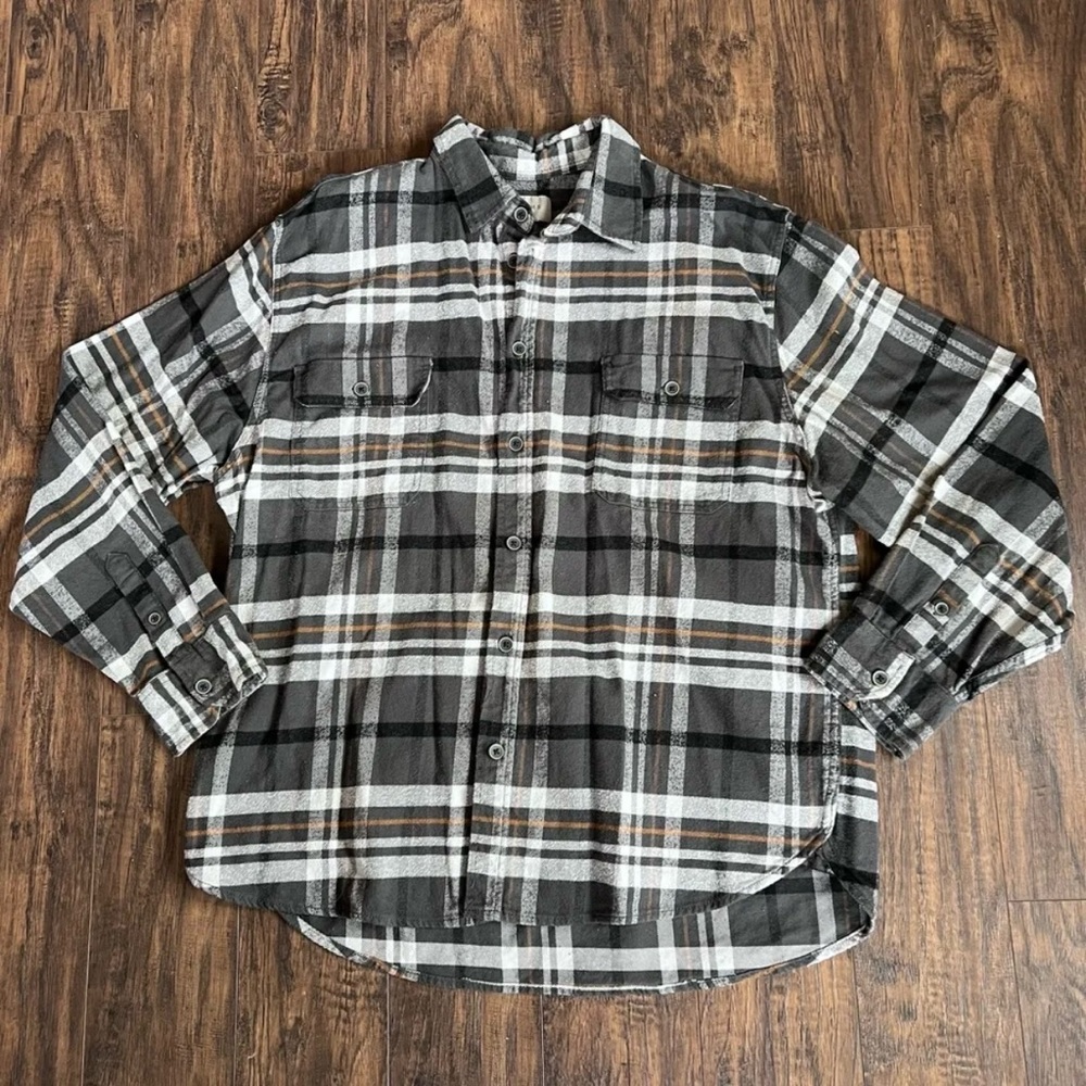 Jachs Flannel Shirt Men's 2XL Gray Plaid Long Sleeve Button Down Pocket Collared